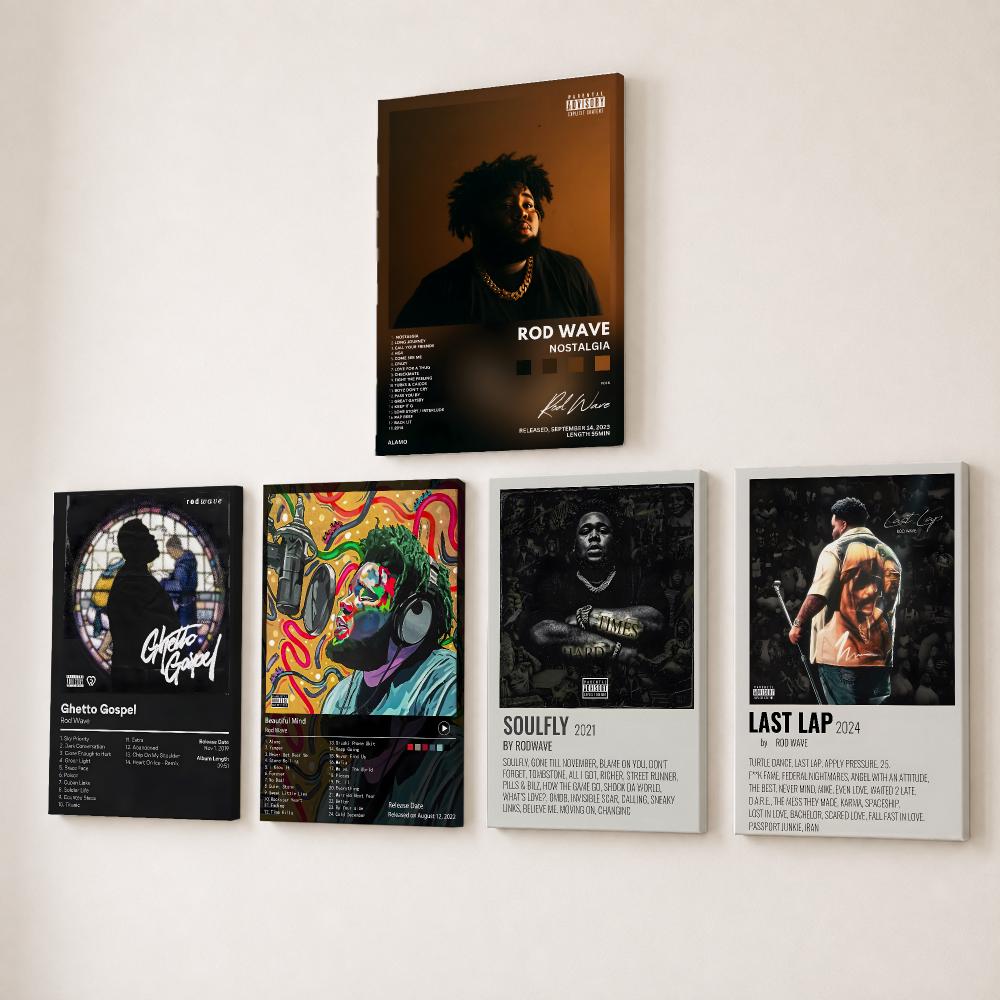 Canvas Wrap Ready - ภาพวาดลายเส้นศิลปะของแร็ปเปอร์นักร้อง R-Rod Wave พร้อมกรอบด้านใน ภาพพิมพ์บนผ้าแคนวาสความละเอียดสูง พร้อมแขวนตกแต่งบ้าน