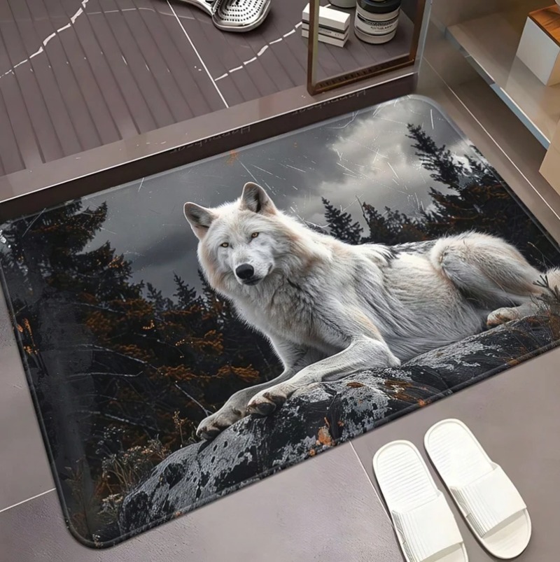 Puzzle Blank White - พรมเช็ดเท้าลายหมาป่าสีขาว ลวดลายสัตว์ป่า พรมปูพื้นกันลื่น พรมปูพื้นลายหมาป่าสีขาว พรมเช็ดเท้าลายหมาป่าสีขาว