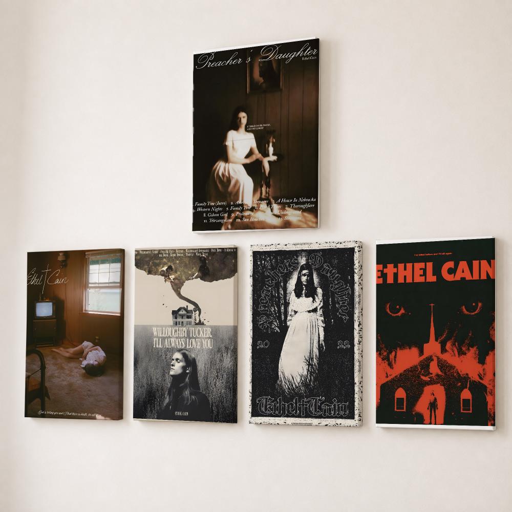 Canvas Wrap Ready - ภาพวาดลายมือของนักร้อง E-Ethel Cain บนผ้าแคนวาสความละเอียดสูง พร้อมกรอบด้านใน หุ้มขอบสำเร็จรูป