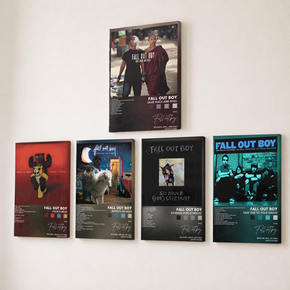 Canvas Wrap Ready - ภาพวาดดนตรีวงร็อค F-Fall Out Boy พร้อมตัวอักษรศิลปะแบบคัดลายมือ ภาพพิมพ์บนผ้าแคนวาสความละเอียดสูง